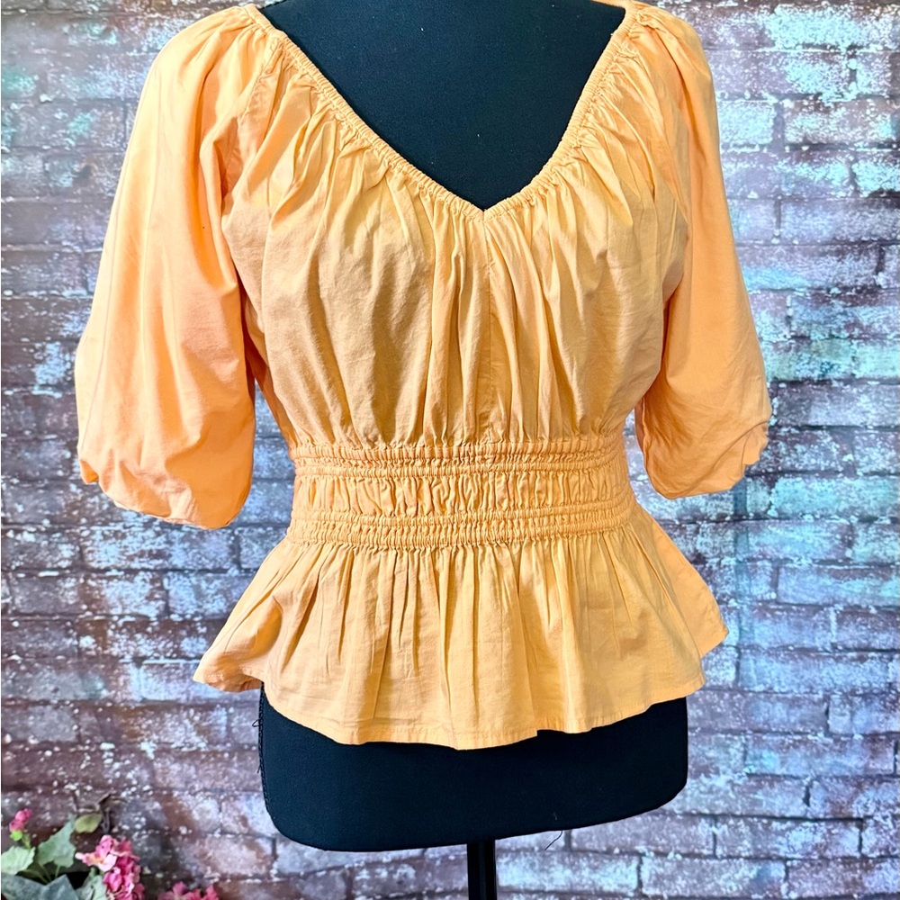 LOFT Peach Smocked Waist Peplum Top